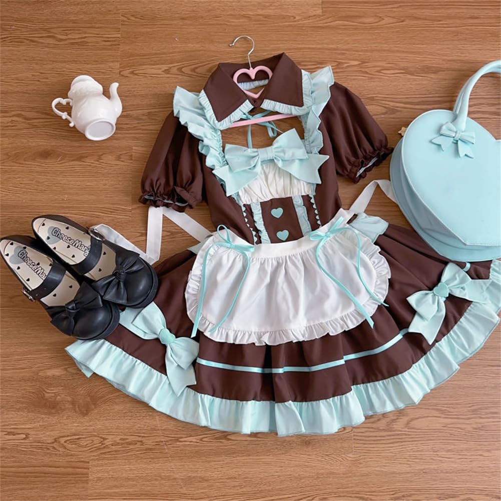 [SDSXZWG] Maid Lolita Kleid Set, Kurzarm, Abnehmbarer Kragen, Hohe Taille, Schlankmachendes Kostüm, Schleife, Rüschenschürze, Cosplay, Subkultur Stil, Schnitt