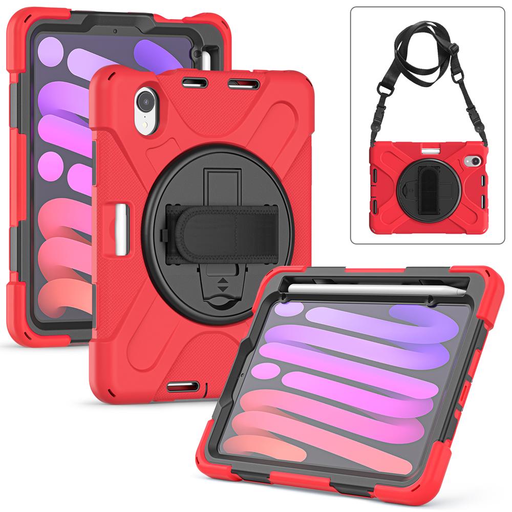 Shockproof Tablet Cases for 8.3'' IPad Mini (A17 Pro) 7/6 6th/7th 2024/2021 Case Cover Rotate Hand Strap PC Stand Silicone Shell
