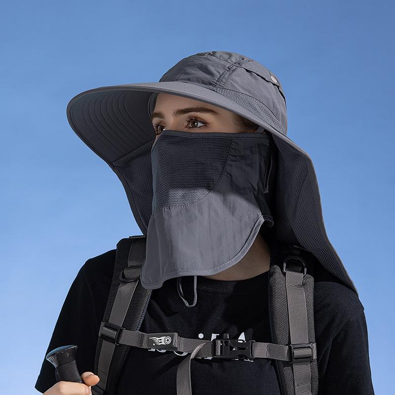 Big Brimmed Shawl Sun Hat for Men and Women, Outdoor Hiking and Fishing Sun Hat, Detachable Face Mask, Fisherman Hat