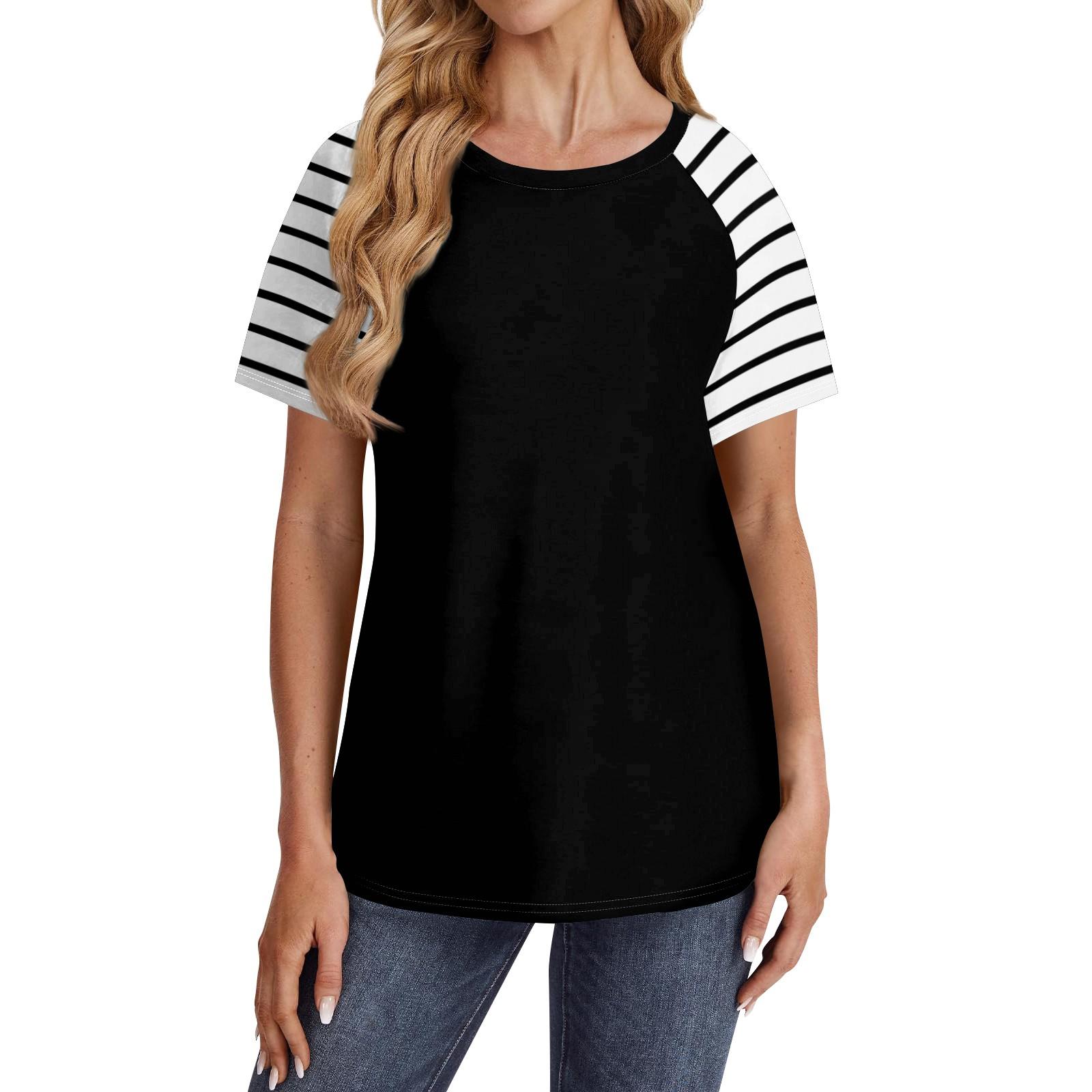 

Женские футболки с коротким рукавом, милые туники с круглым вырезом, топы, базовые футболки, блузки, свободный пуловер L чёрный