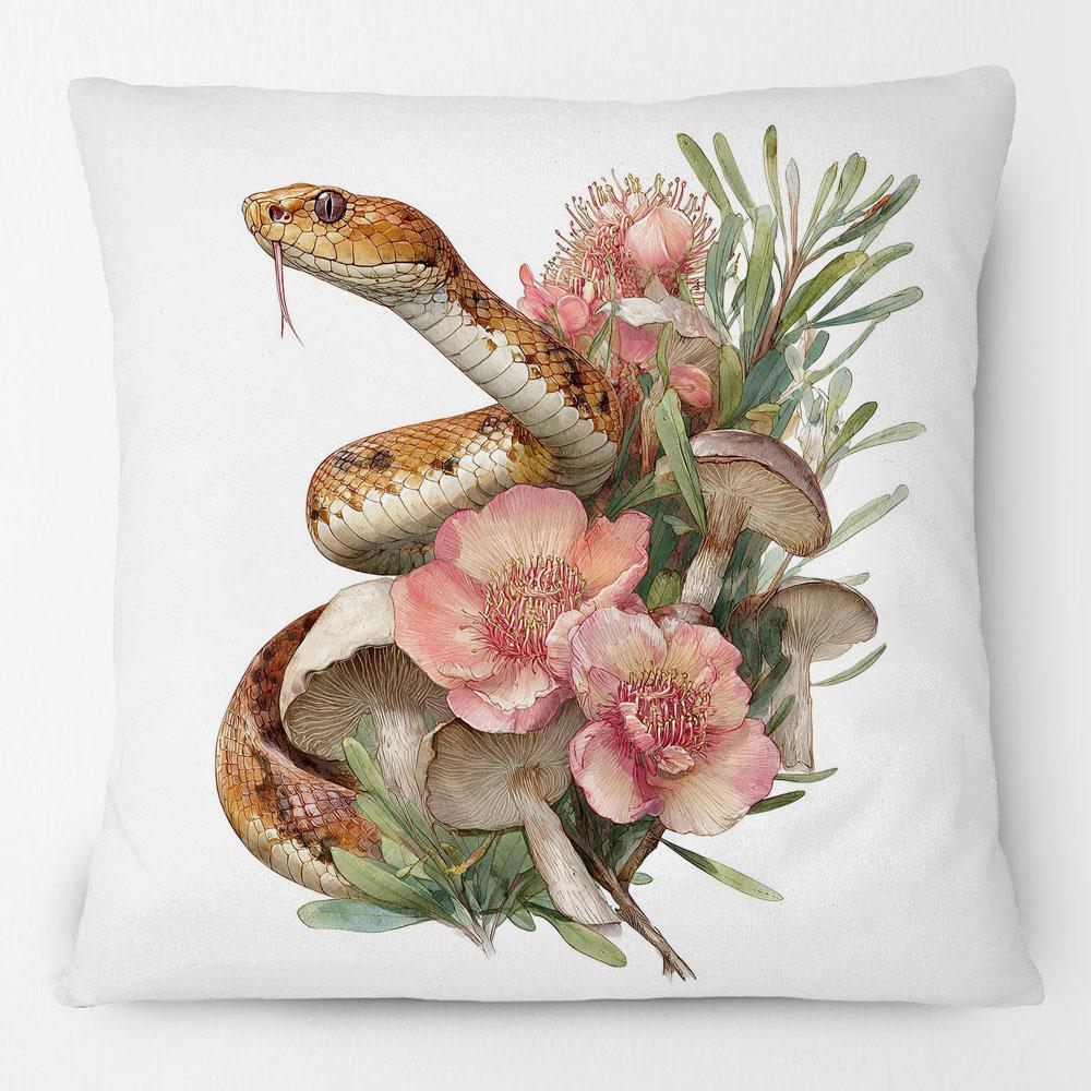 Australian Copperhead Snake Bottlebrush Flowers Animals Painting Cushion Covers Mushroom Art Pillow Case