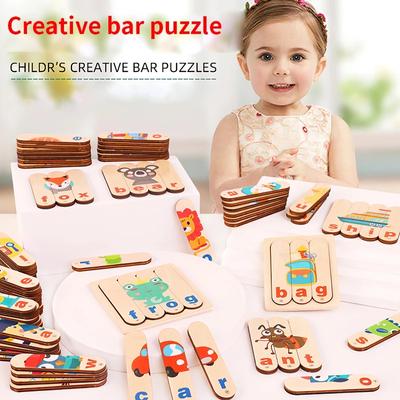 192PCS Wooden English Letter Alphabet Pairing Spelling Word Game Bar Puzzle Parent-child Interactive Game Children Educational Puzzle Toys
