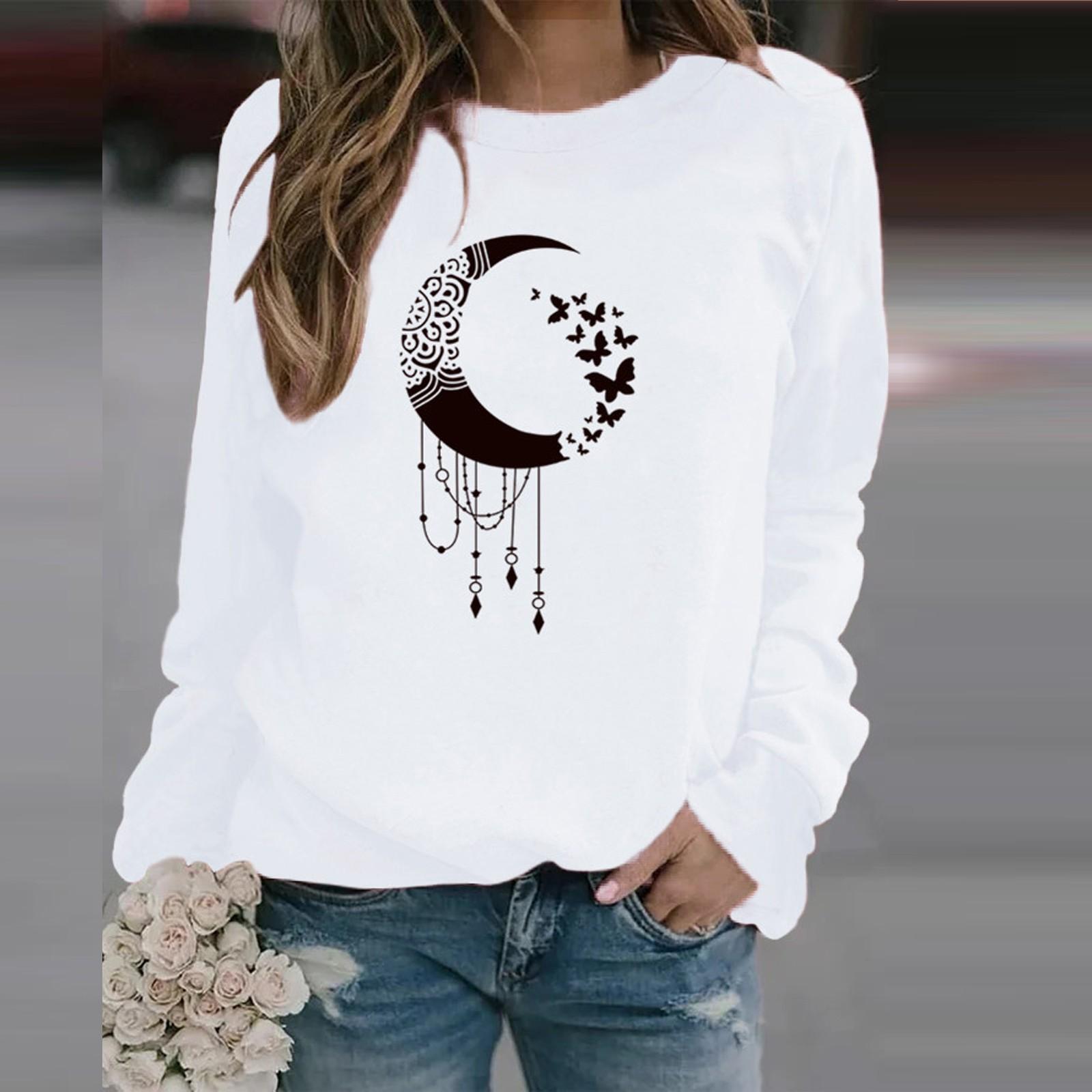 

Зимние женские повседневные топы Женский свитшот с принтом Блузка Футболка Свитер L белый