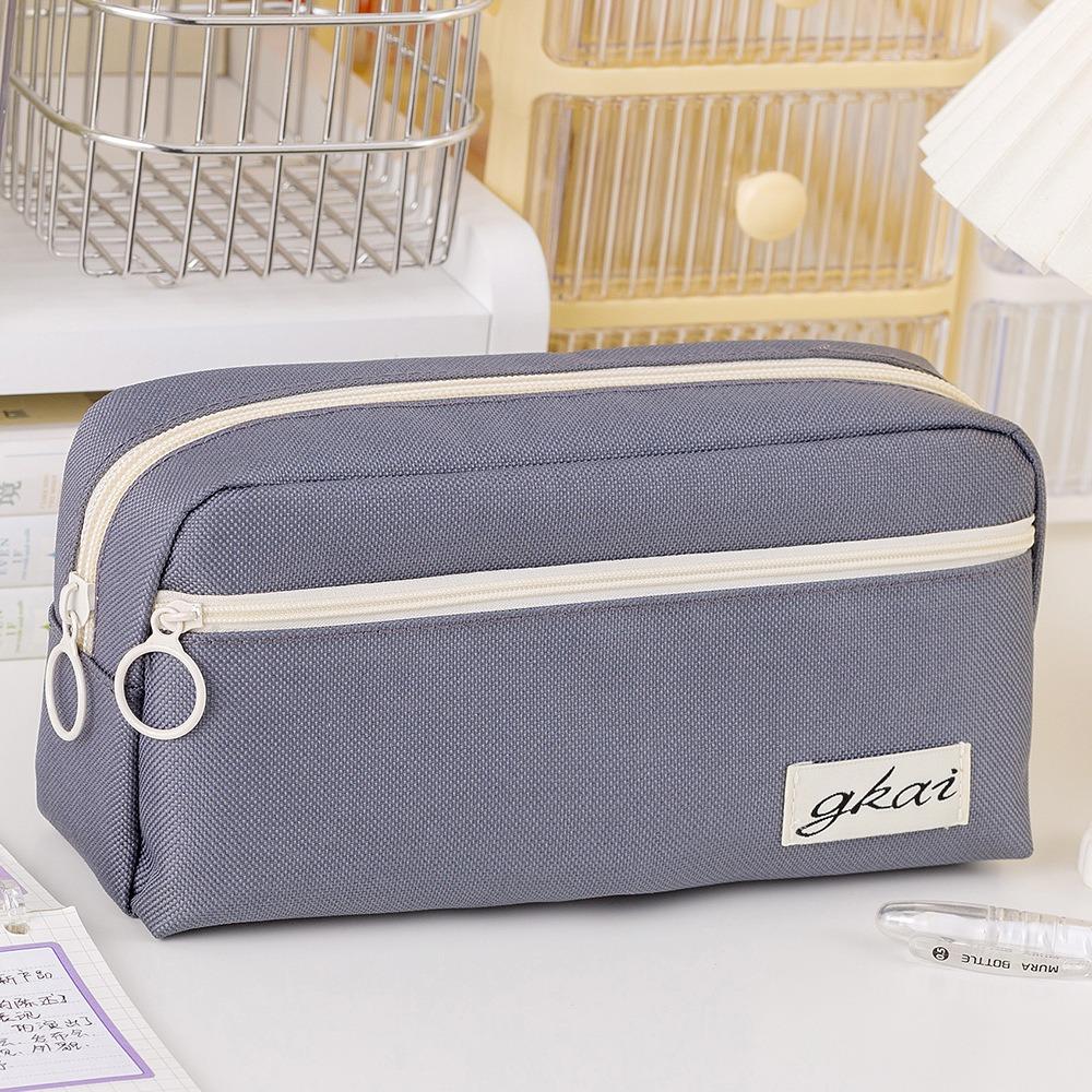 

Сумка для хранения Однотонный пенал Большой вместимости Молния Сумка для канцелярских принадлежностей Холщовая сумка для карандашей Девочки серый