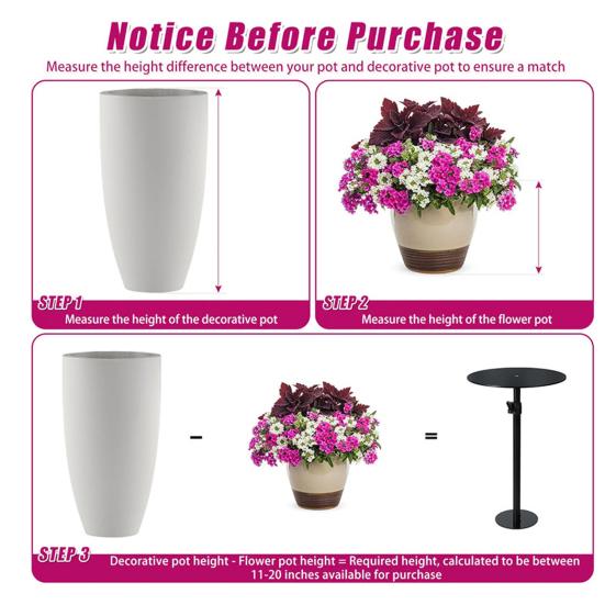 Adjustable Plant Risers for Inside Pots 11.4-19.6"/17-32" Planter Insert Filler for Large Pots Metal