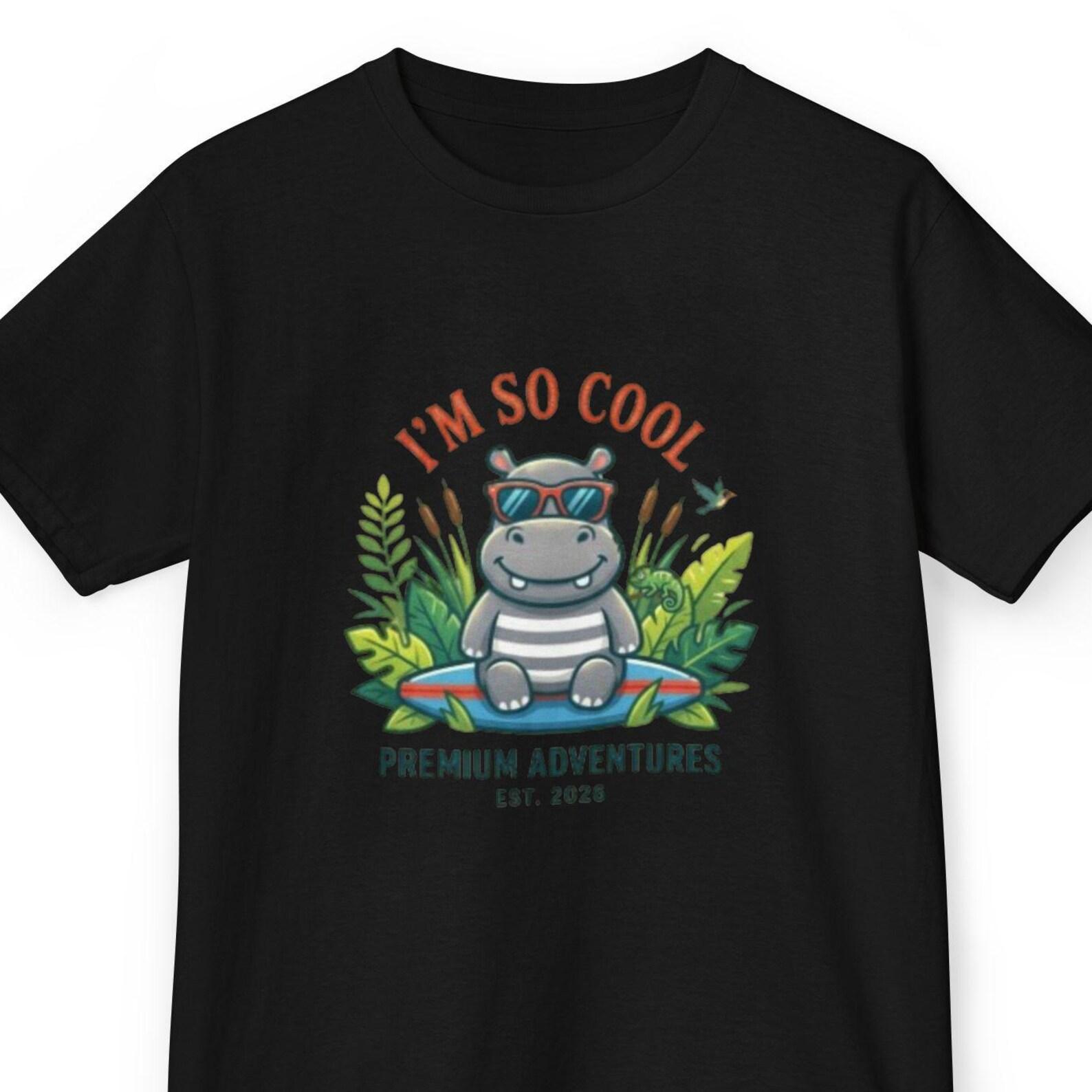 Hippo T-Shirt, Jungle Illustration, Kids Apparel, Animal Adventure Tee 120