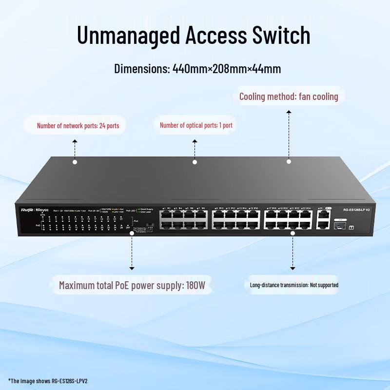 Ruijie RG-ES126S-LP V2 24-Port 10/100Mbps PoE Switch