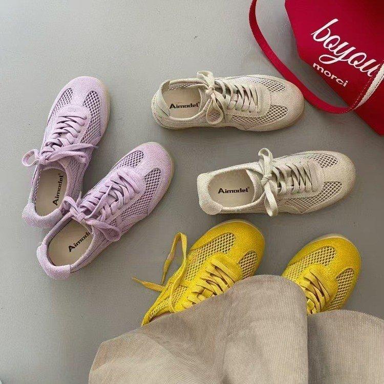 Leather Soft-soled German Training Shoes Women's Summer Feet Small Mesh Breathable Forrest Gump Shoes Casual Flat-soled Women's Shoes Trendy Women'