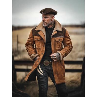 Χειμερινό Ανδρικό Vintage Σουέτ Patchwork Πολλαπλών Τσεπών Πέτο Υπαίθριο Μπουφάν Παλτό