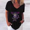 T-shirt da donna estiva scollo a V maniche corte 3D pentagramma stampato abbigliamento casual allentato pullover hip-hop streetwear