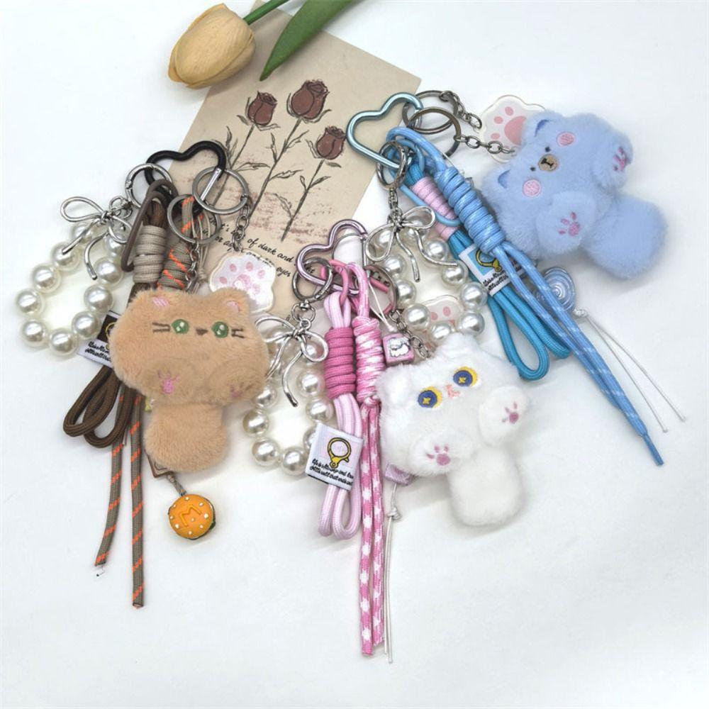 

Ornaments Cat Plush Keychain Bag Hanging Cat Mobile Phone Chain Mobile Case білий