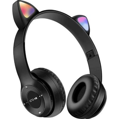 P47M Bluetooth Over-Ear Headphones with Cartoon Cat Ears & Luminous Stereo Sound