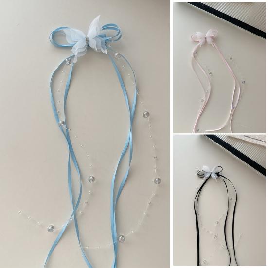Hårnål Mjuk Organza Fjärilar Bandrosett Pärlfrans Dekoration Hårklämma Släta Kanter Ingen Repa Hårnål Håraccessoarer