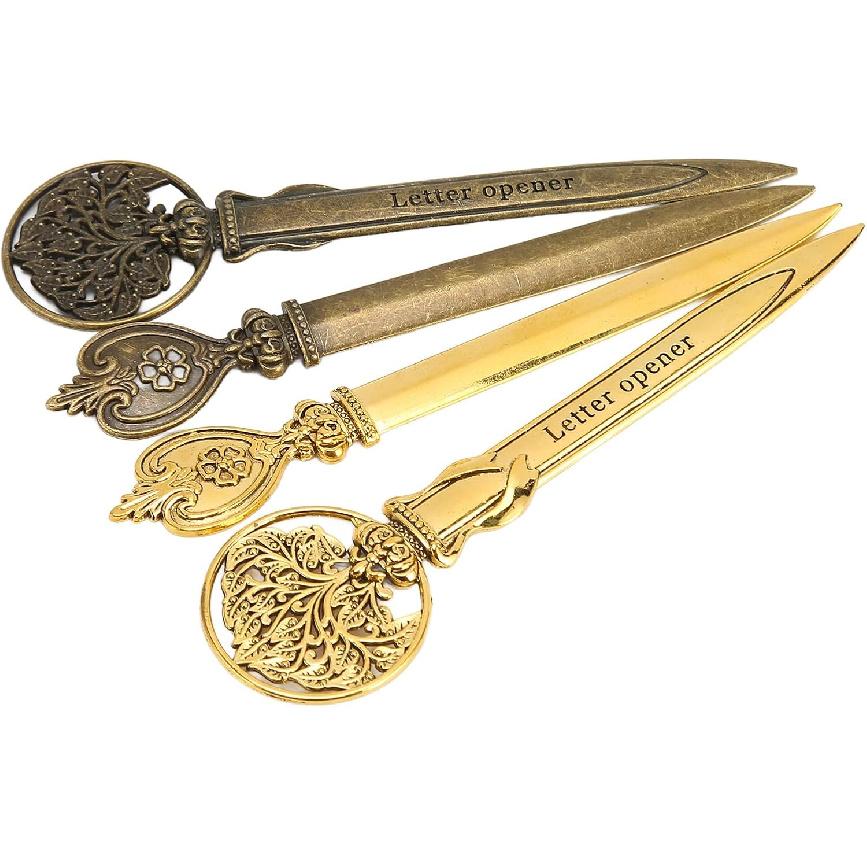 4PCS Letter Opener, Retro Envelope Opener, Lightweight Zinc Alloy Mail Opener, Envelope Slitter for Office, Home and School