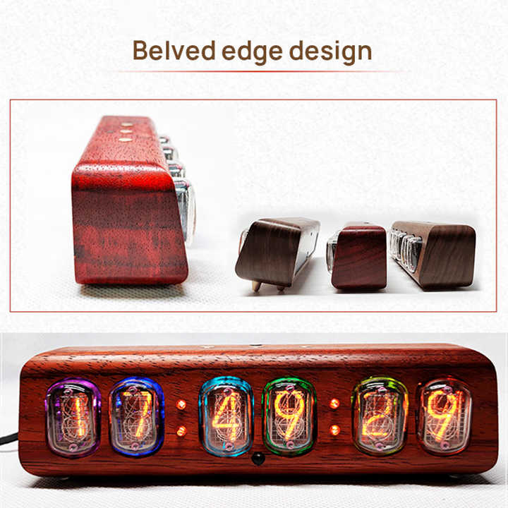 YIZHI New Design Glass Wooden Material Nixie Clock Desktop Clock In-12 Glow Digital Tube 6-Bit Nixie Clock for Study Table Decor