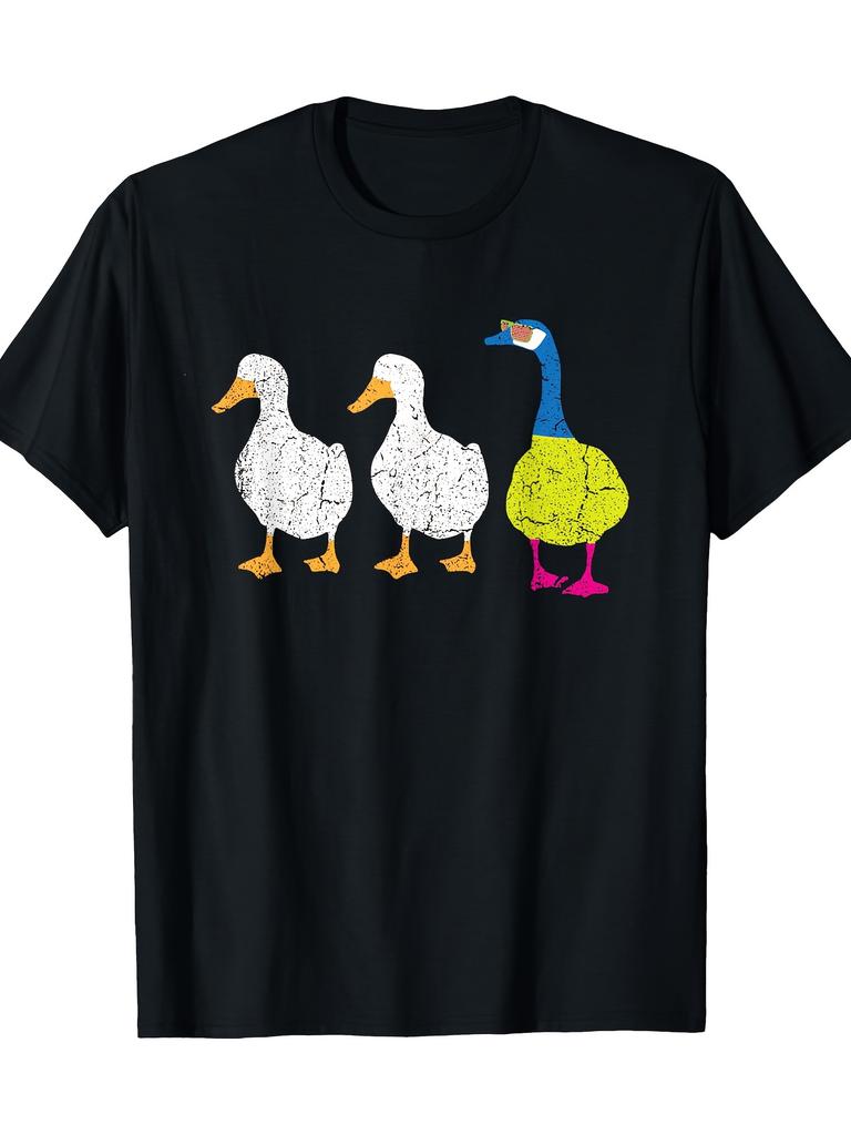 Men'S Single-Piece Round Neck T-Shirt Featuring Amusing Duck And Goose Designs, Suitable for Casual