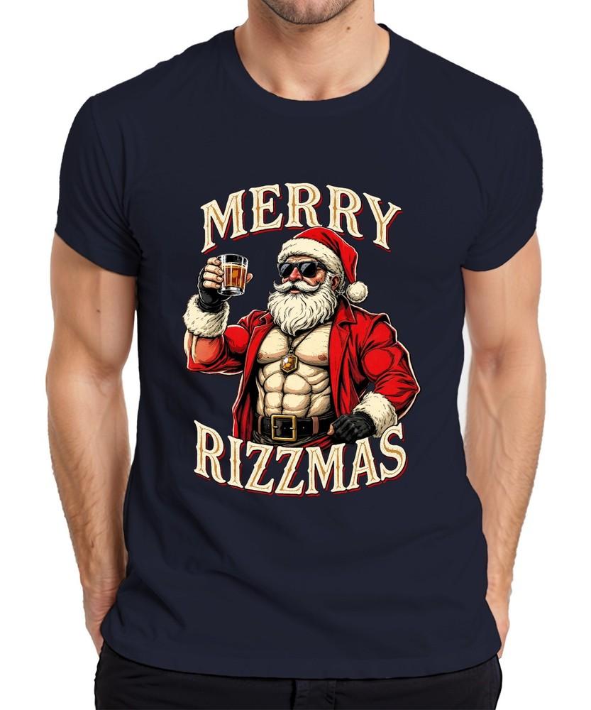 Merry Rizzmas Santa Claus Whisky Muscle Fitness Funny Retro Unisexs Tshirt S