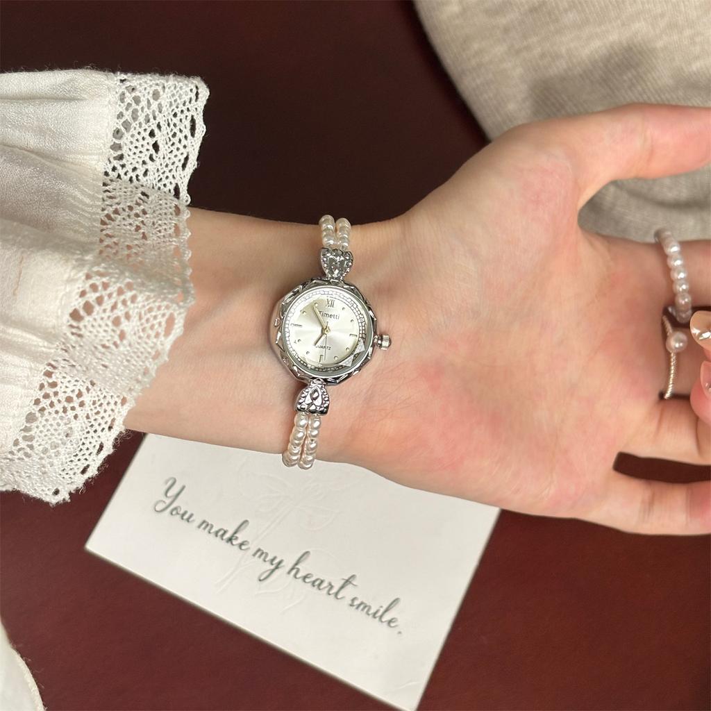 Timetti Pearl Fine Bracelet Retro Niche Light Luxury Exquisite Women'S Fashion Small Fragrant Quartz Watch