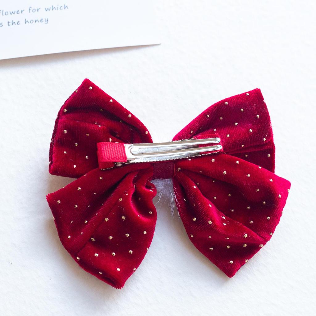 Little Girl Burgundy Bow Tang Suit New Year Hair Clip