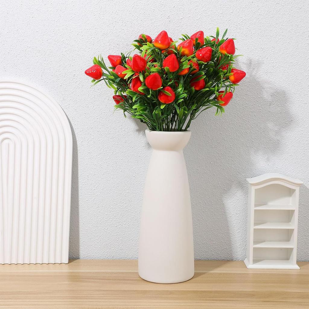 3Pcs Artificial Strawberry Stem Faux Strawberry Plant Ornaments Fruit Flower Stem for Home Wedding Party Decor