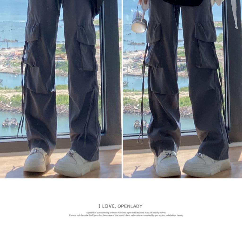 Women's Pink High-Waist Parachute Overalls - Quick-Drying, Wide-Leg, Casual American Sports Pants for Spring, Summer, and Autumn