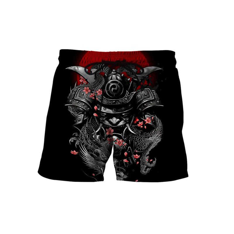 Japanese Samurai Mask Beach Shorts For Men's Clothing Street Harajuku Shorts 3D Print Retro Fashion Mystery Style Funny Pants