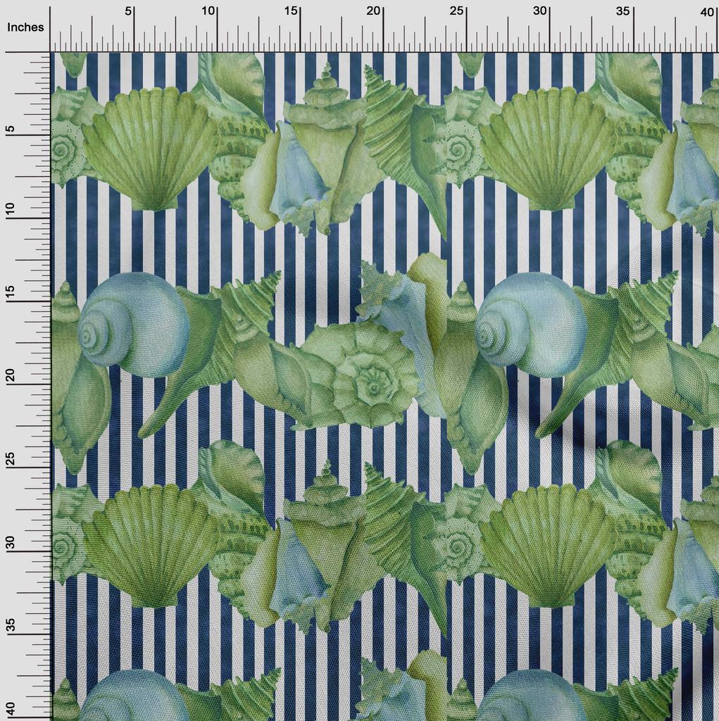 oneOone Cotton Flex Green Fabric Sea Shells Ocean Sewing Material Print Fabric By The Yard 40 Inch