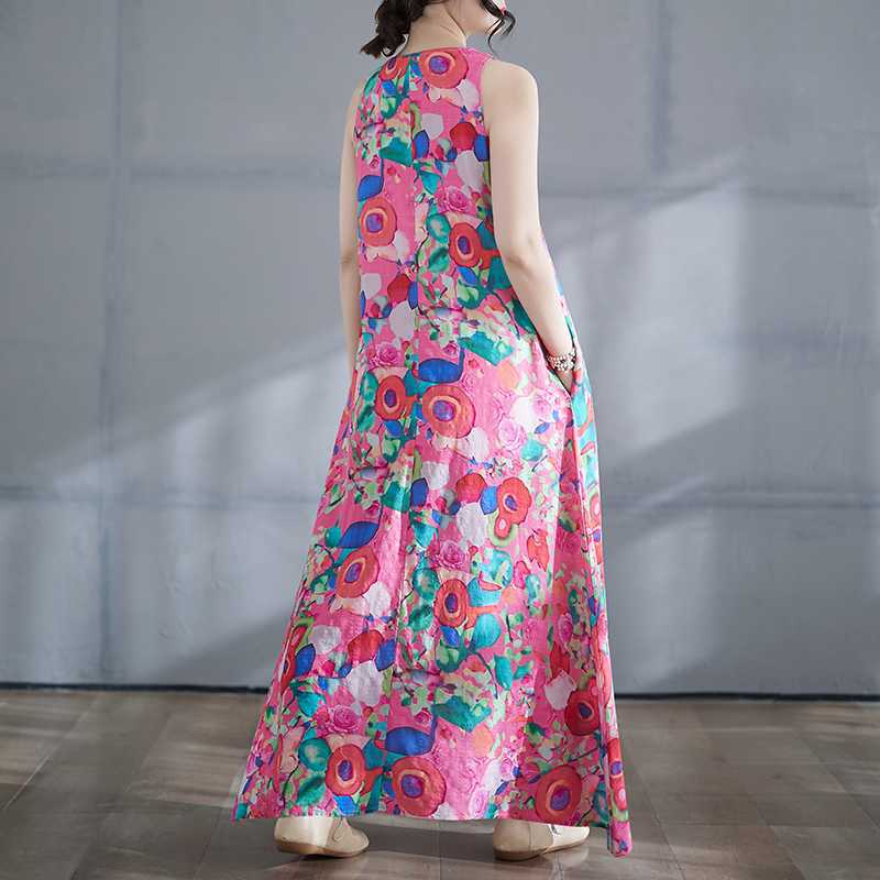 New Bohemian Long Dress - Summer New Style Fitted and Expanded Sleeveless Round Neck Printed Dress