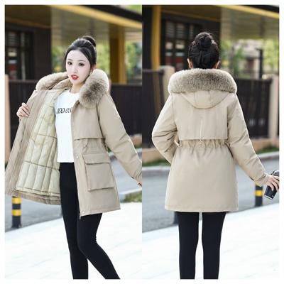 Parka d'hiver détachable pour femme, manteau en coton épais mi-long avec intérieur amovible