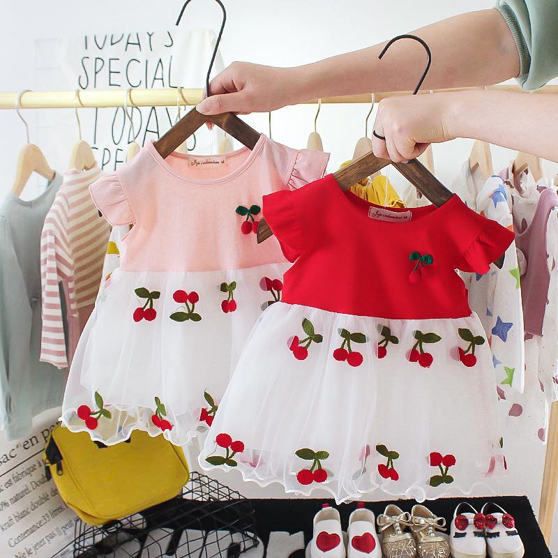 Baby Girl Summer Short-sleeved Dress Clothes cotton Stitching Embroidery Yarn Foreign Girl princess dresses