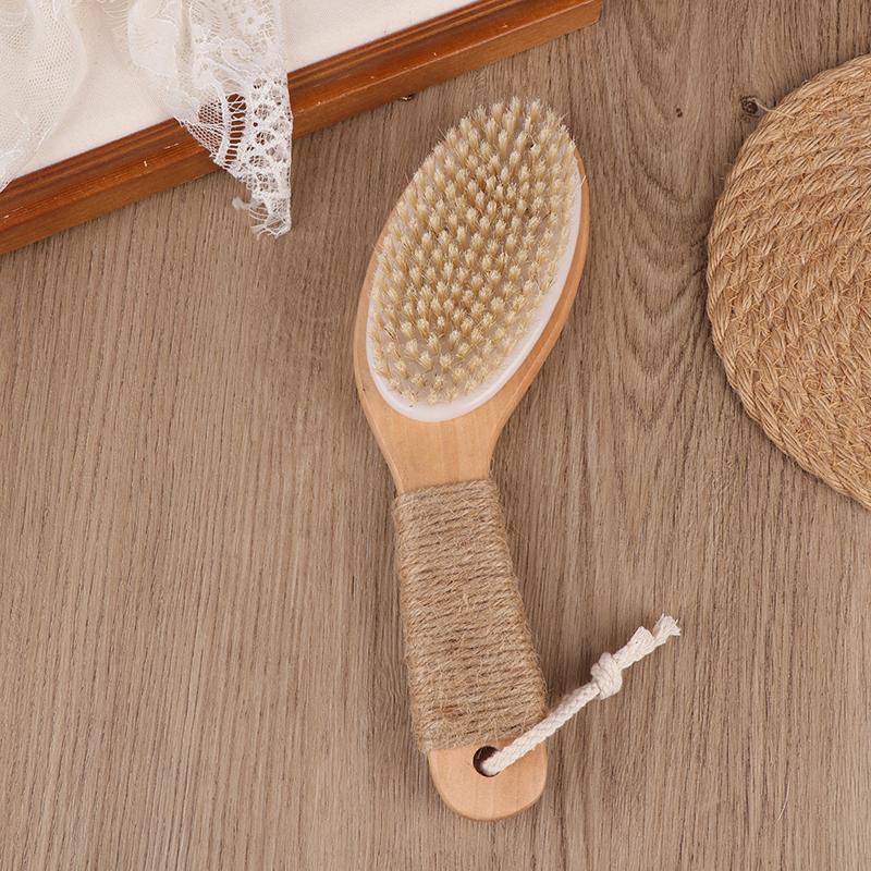 Wood + Bristle Full Body Natural Bristle Dry Skin Exfoliation Brush Massager Cleaner Scrubber
