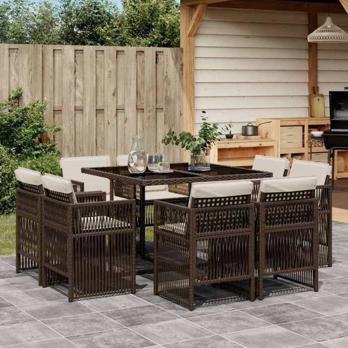 VidaXL 9-Piece Garden Dining Set with Cushions, Table and Folding Back Chairs, Outdoor Patio Furniture 3211017