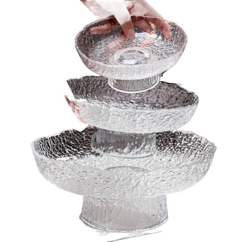 Glass Fruit Plate - Elegant High-Footed Dessert and Snack Holder for Living Room Coffee Table.