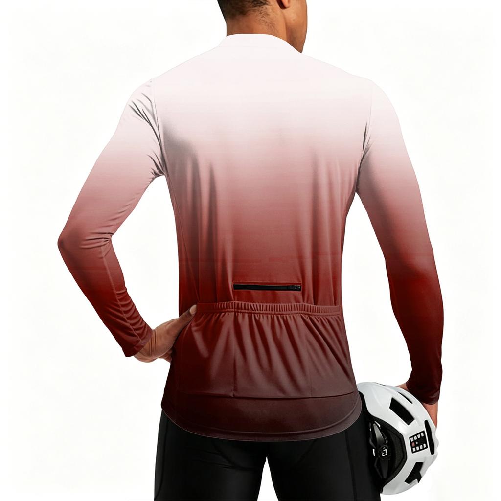 Maillot de Ciclismo de Manga Larga para Hombre Transpirable de Secado Rápido Estampado Degradado Pulóver con Media Cremallera para Deportes al Aire Libre y Fitness