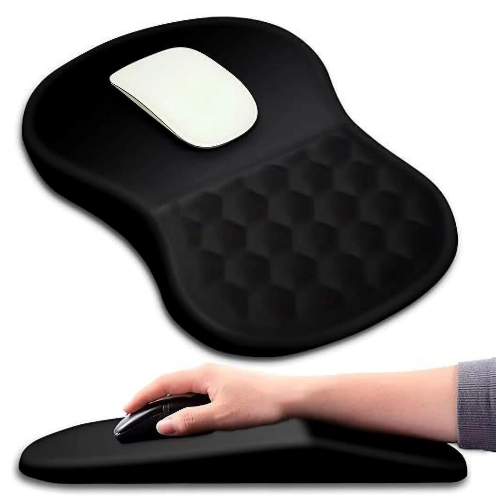 East Leaf Mouse Pad with Integrated Wrist Rest, Lycra Fabric, 3D Honeycomb Cushion, Non-Slip PU Base, Large Size, Ergonomic Design (Black)