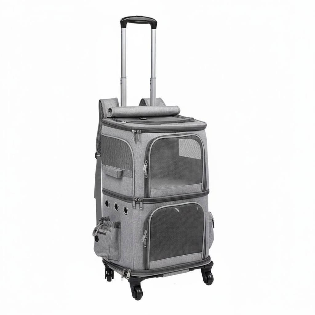 Double-Deck Pet Carrier Breathable Trolley Bag Telescopic Handle Cat Travel