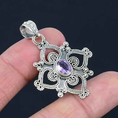 Natürlicher Amethyst-Edelstein-Anhänger, 925 Sterling Silber, ovale Form, handgefertigter Amethyst-Edelstein-Anhänger, Schmuck, Geschenk zum Valentinstag