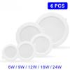 6 ცალი/ლოტი Led Downlight 6W 9W 12W 18W 24W 220V ჩაღრმავებული ჭერის განათება 3/4/6/8 დიუმიანი მრგვალი LED პანელი ქვემოთ განათება Spotlight განათება