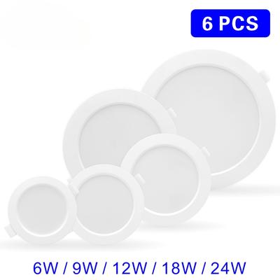 6pcs/lote Led Downlight 6W 9W 12W 18W 24W 220V Luz de teto embutida 3/4/6/8 polegadas Painel Led redondo Down Light Spotlight Lighting