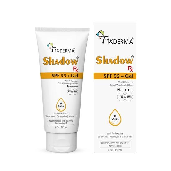 

Fixderma Shadow RX Солнцезащитный гель SPF 55+ PA+++, Солнцезащитное средство для тела и лица | Гибридное солнцезащитное средство с защитой от UVA, UVB, ИК-лучей и витамином E - 75 г