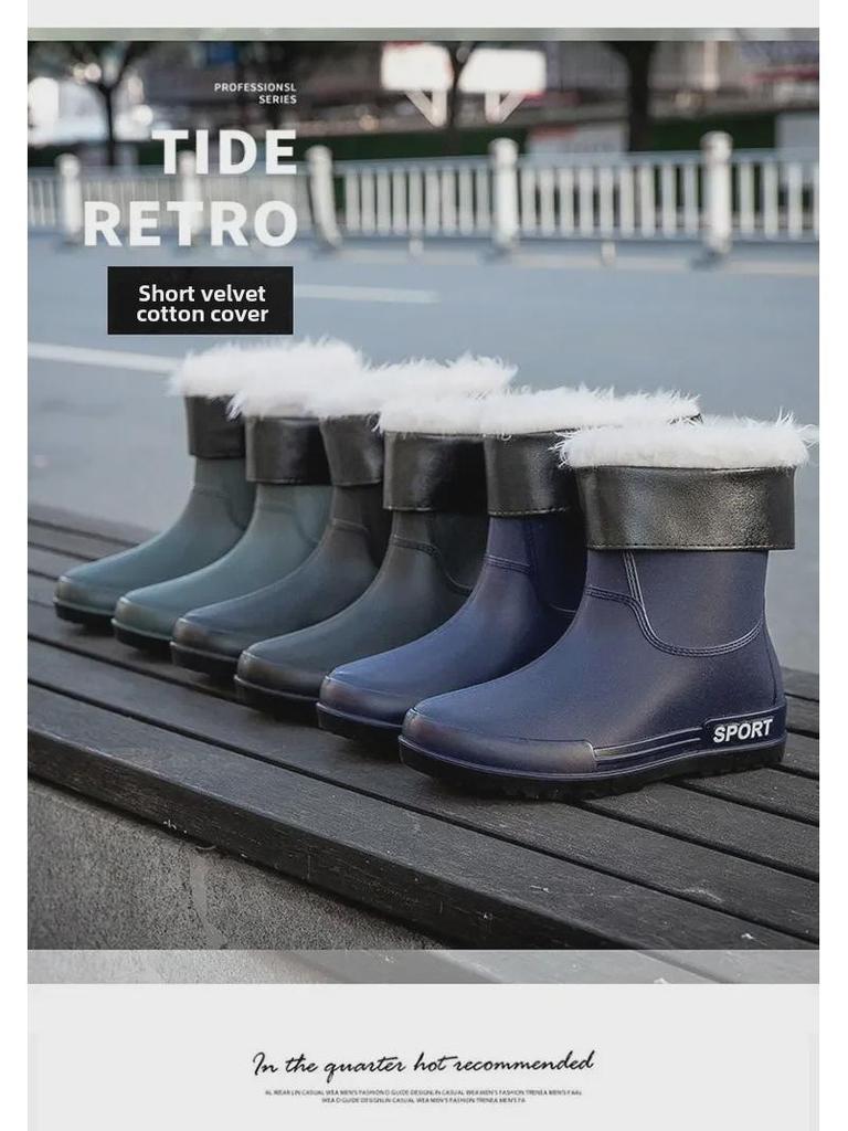 Herren Rutschfeste Wasserdichte Gummistiefel - Modische Mid-Tube Stiefel für Angeln, Küche und Arbeit mit Samtfutter