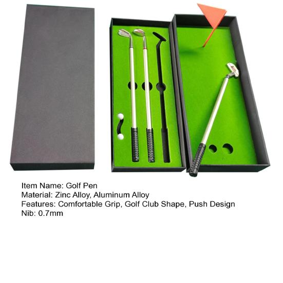 1 Set 0.7mm Golf Pen Quick Dry Push Comfortable Grip Golf Club Shape Fluent Writing Office Gift Water-based Pen Set School Supplies