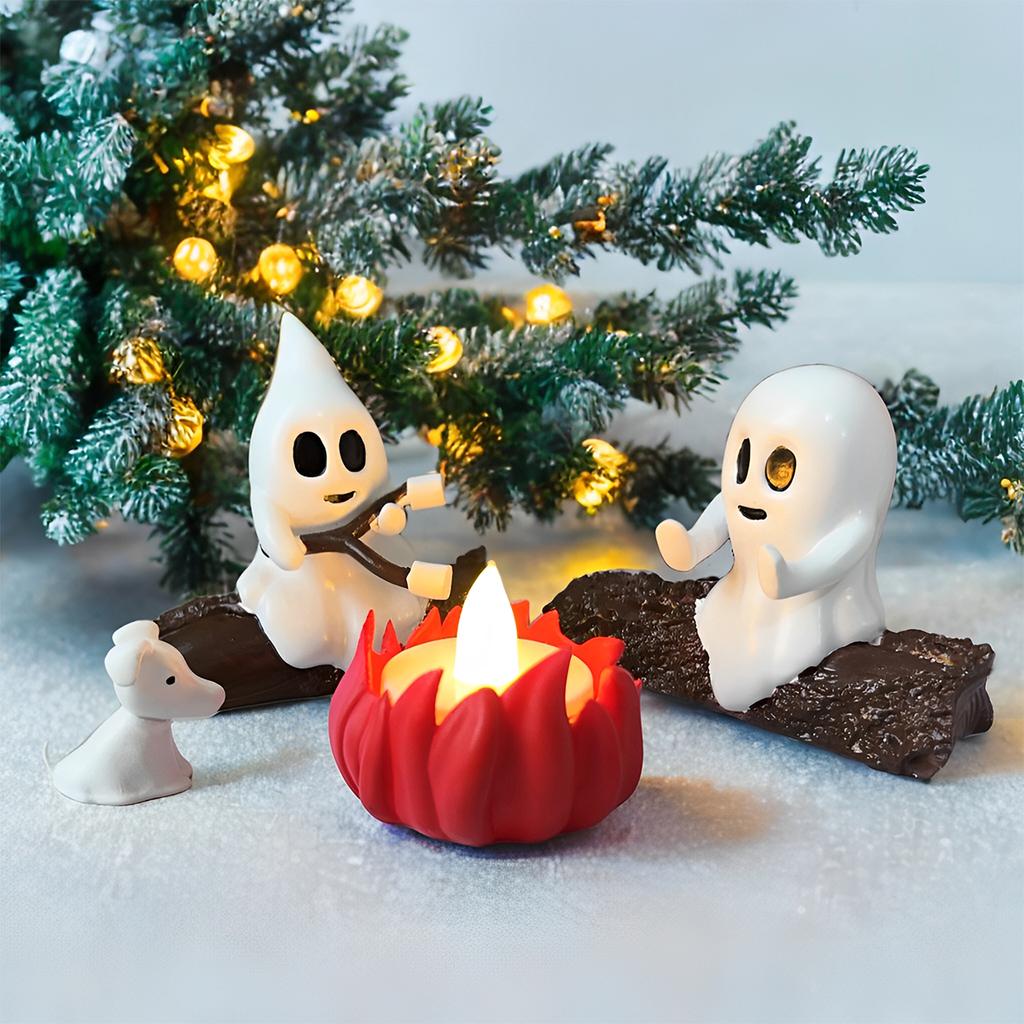 44Pc Resin Ghost Bonfire Holiday Decoration Ornaments, Glossy Soul Bonfire, Roasted Marshmallows, Doll Set, Fun Halloween Decoration Ornaments.