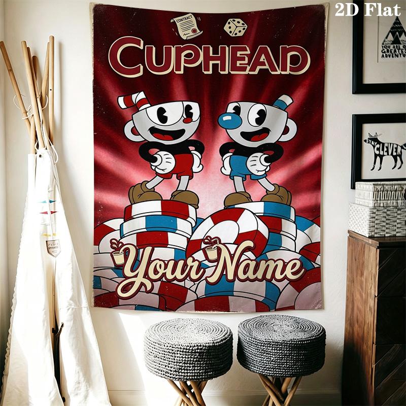 Name Custom Cuphead Wall Tapestry Aesthetic Wall Hanging Printed Fabric Blanket Decorative Tapestries for Bedroom Living Room Home Decor