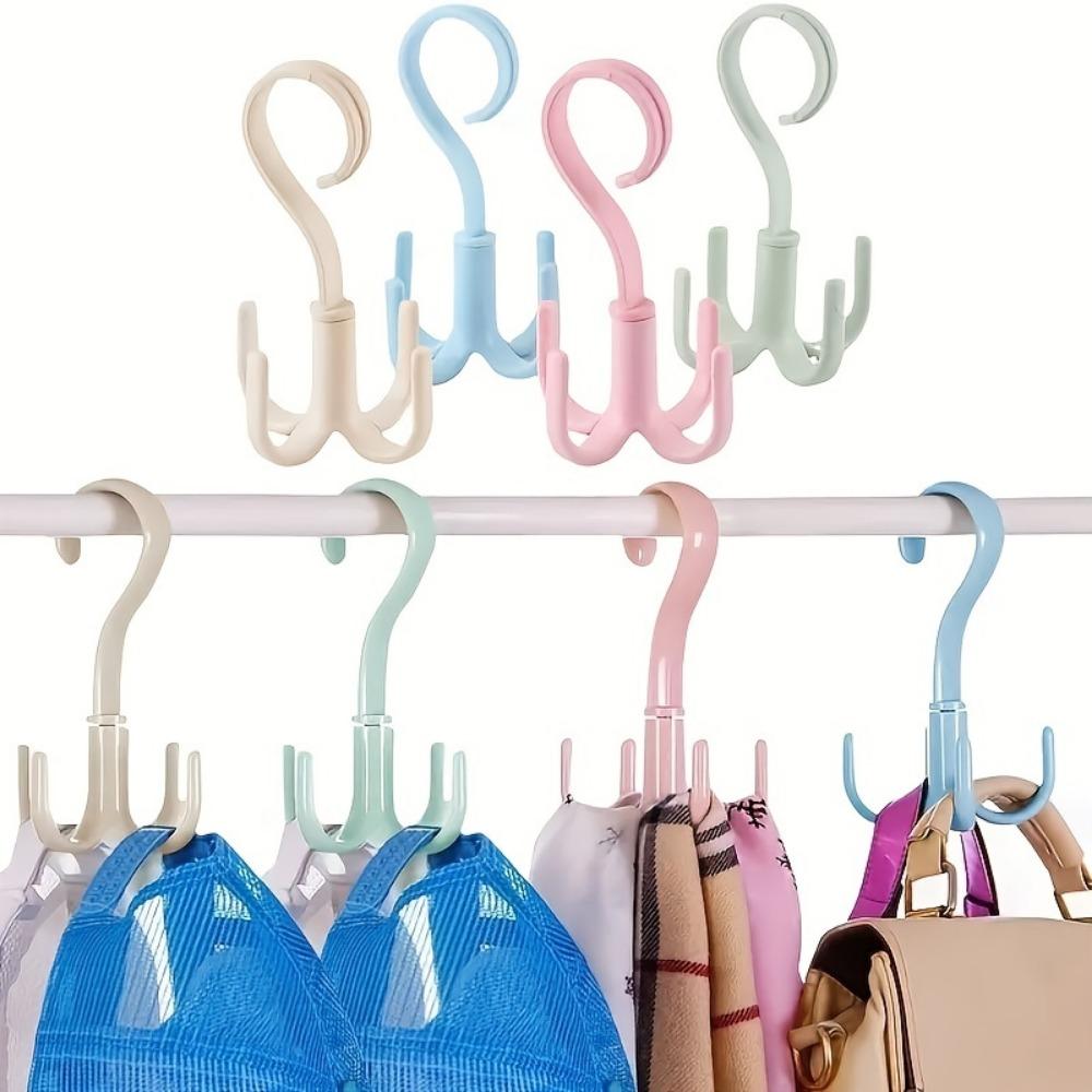 3pcs 360 Degree Swivel Four Prong Hook for Wardrobe and Tie Drying - Multifunctional Hanger and Tie Hooks