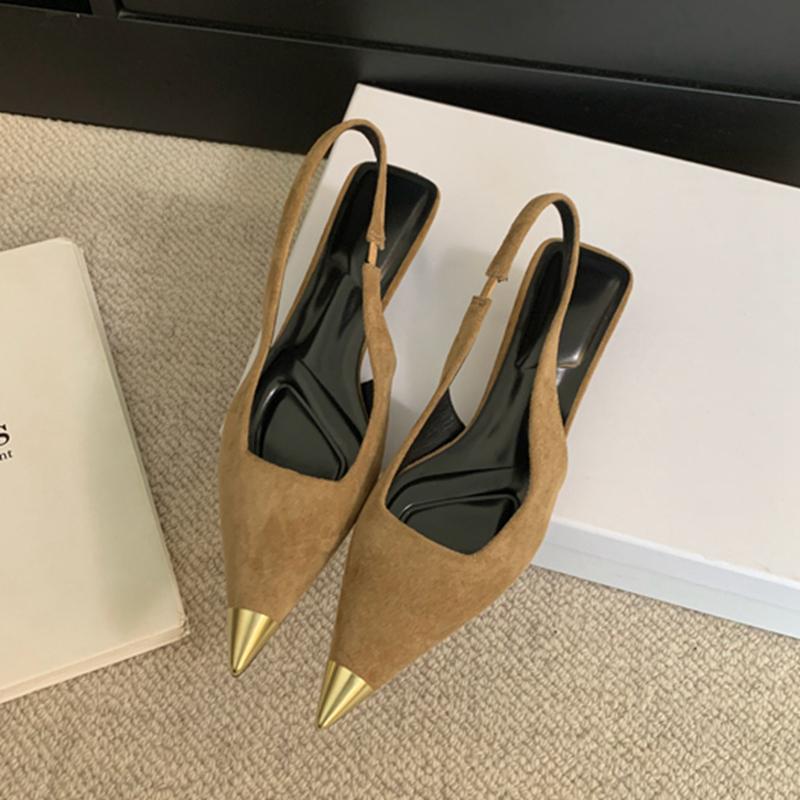 Fashion SUOJIALUN 2025 Spring New Brand Women Sandal Fashion Pointed Toe Shallow Slip On Ladies Slingback Shoes Thin High Heel Dress Pum