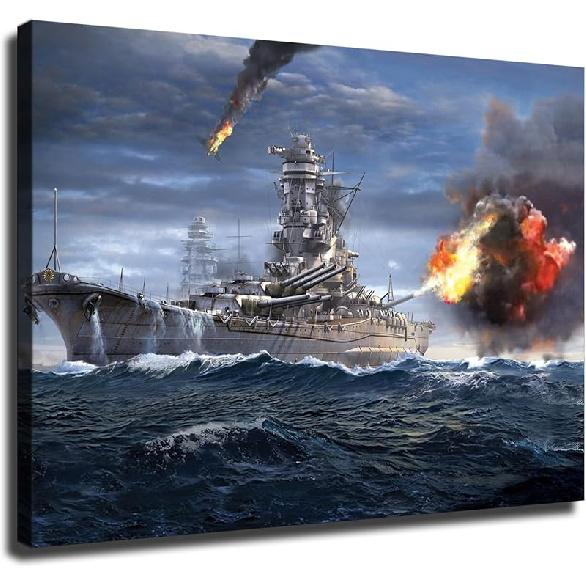 

ESasam Військові Кораблі Ямато Лінкор Морська Битва Постер Картина Друк Полотно Настінне Мистецтво Спальня Офіс Вітальня Декор Подарунок 10L x 8W