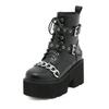 Wasserdichte Plateau-Martinsstiefel für Damen mit klobigem Absatz und dicken Sohlen, High Heels, Schnürung, Metallketten und Übergrößen erhältlich.