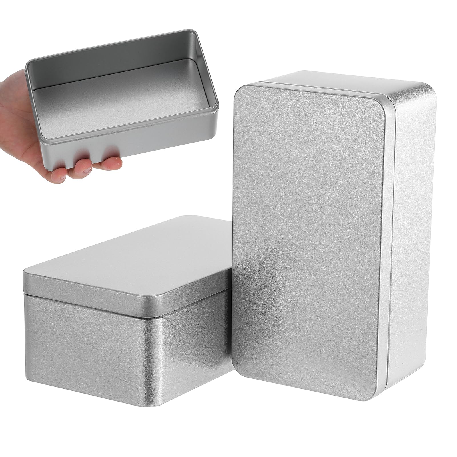 

Frcolor Tin Can Storage Can Set of 2 Square Rectangular With Lid Small Item Container Metal Case Cookie Can Confectionery Tea Caddy Sundries серебряный