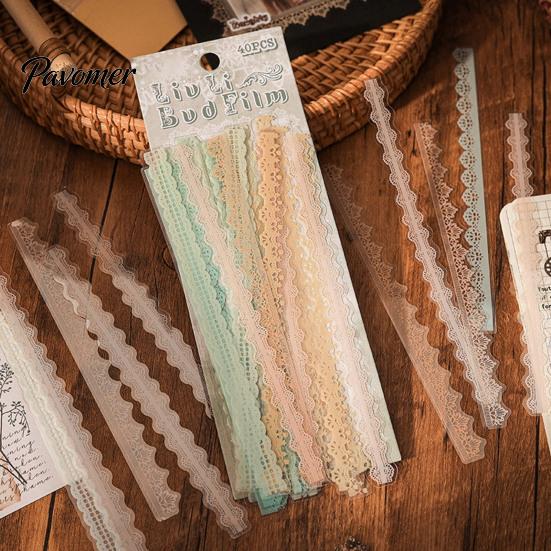 Autocollants Décoratifs Rétro en Dentelle PET pour Scrapbooking, Journal, Carte à Texture Vieillie, Planificateur, Carnet de Notes, Photo, Album,